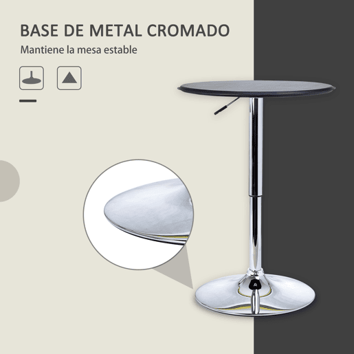 HOMCOM Mesa de Bar Redonda Ajustável em Altura 67-93 cm, Mesa Alta de Bar, Tampo Ø63 cm Giratório 360°, com Base Redonda de Metal Cromado, para Cozinha, Sala de Jantar, Preto HOMCOM Mesa de Bar Redonda Ajustável em Altura 67-93 cm, Mesa Alta de Bar, Tampo Ø63 cm Giratório 360°, com Base Redonda de Metal Cromado, para Cozinha, Sala de Jantar, Preto