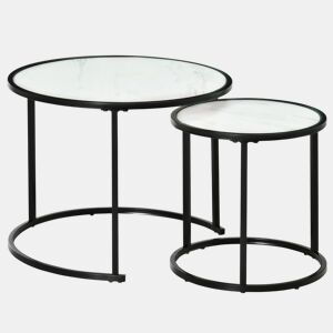 HOMCOM Conjunto de 2 Mesas Auxiliares Redondas Empilháveis Mesa de Centro Modernas com Bancada em Efeito de Mármore e Estrutura de Aço Ø60x46cm e Ø40x40cm Branco