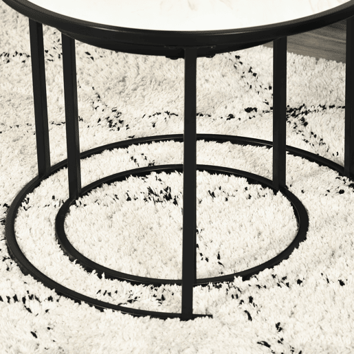 HOMCOM Conjunto de 2 Mesas Auxiliares Redondas Empilháveis Mesa de Centro Modernas com Bancada em Efeito de Mármore e Estrutura de Aço Ø60x46cm e Ø40x40cm Branco