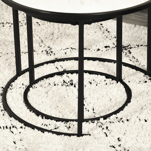 HOMCOM Conjunto de 2 Mesas Auxiliares Redondas Empilháveis Mesa de Centro Modernas com Bancada em Efeito de Mármore e Estrutura de Aço Ø60x46cm e Ø40x40cm Branco