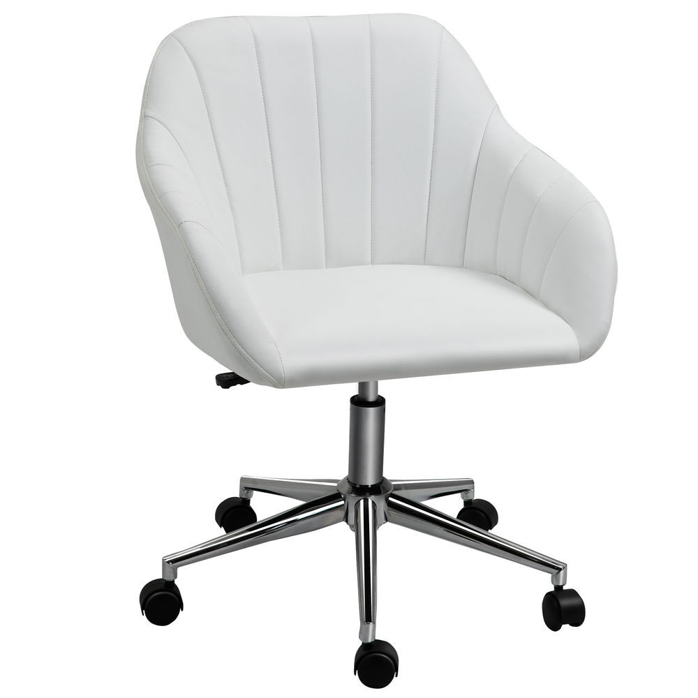 Vinsetto silla de oficina ergonómica silla de escritorio giratoria con altura ajustable respaldo y reposabrazos de piel sintética carga 120 kg 60x59x79-89 cm blanco