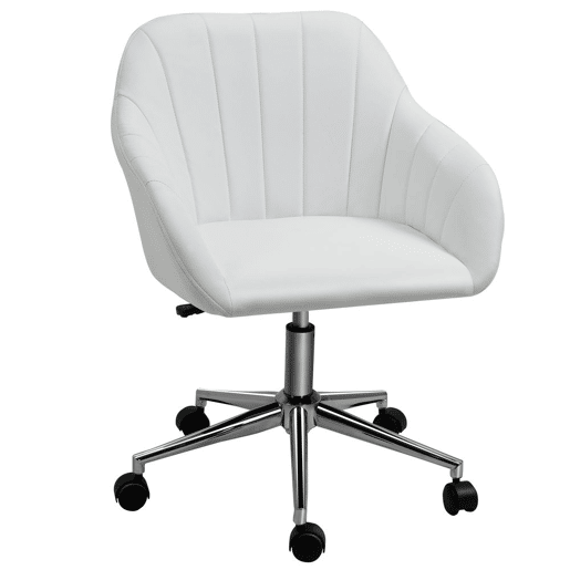 Vinsetto Cadeira de Escritório Operativa Giratória com Altura Ajustável Encosto e Apoio para os Braços de Pele Sintética Carga 120kg 60x59x79-89cm Branco