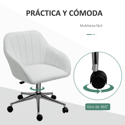 Vinsetto Cadeira de Escritório Operativa Giratória com Altura Ajustável Encosto e Apoio para os Braços de Pele Sintética Carga 120kg 60x59x79-89cm Branco
