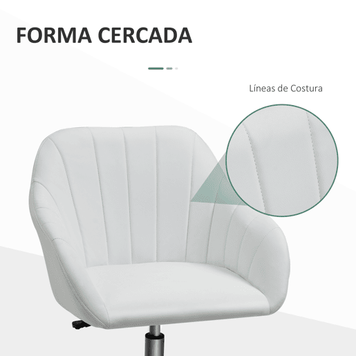 Vinsetto Cadeira de Escritório Operativa Giratória com Altura Ajustável Encosto e Apoio para os Braços de Pele Sintética Carga 120kg 60x59x79-89cm Branco
