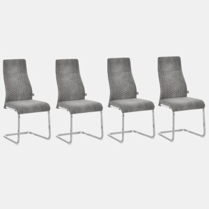 HOMCOM Conjunto de 4 Cadeiras de Sala de Jantar Estofadas em Veludo com Assento Acolchoado e Pés de Metal Cadeiras Cantilever Modernas 45x61x98cm Cinza