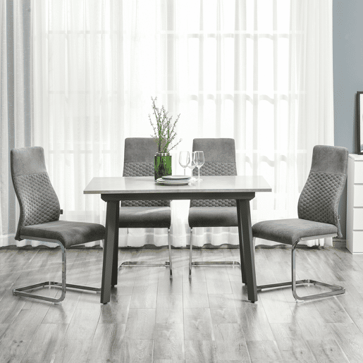 HOMCOM Conjunto de 4 Cadeiras de Sala de Jantar Estofadas em Veludo com Assento Acolchoado e Pés de Metal Cadeiras Cantilever Modernas 45x61x98cm Cinza
