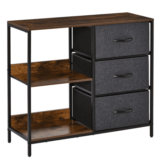 HOMCOM Cómoda de Estilo Industrial com Cestos de Tela Dobráveis e 2 Prateleiras para Dormitório Sala de Estar Corredor 80x29x71cm Marrom Rústico e Cinza Escuro