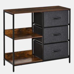 HOMCOM Cómoda de Estilo Industrial com Cestos de Tela Dobráveis e 2 Prateleiras para Dormitório Sala de Estar Corredor 80x29x71cm Marrom Rústico e Cinza Escuro