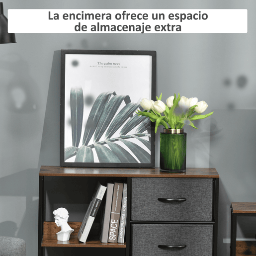 HOMCOM Cómoda de Estilo Industrial com Cestos de Tela Dobráveis e 2 Prateleiras para Dormitório Sala de Estar Corredor 80x29x71cm Marrom Rústico e Cinza Escuro