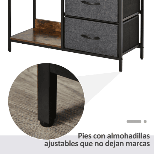 HOMCOM Cómoda de Estilo Industrial com Cestos de Tela Dobráveis e 2 Prateleiras para Dormitório Sala de Estar Corredor 80x29x71cm Marrom Rústico e Cinza Escuro