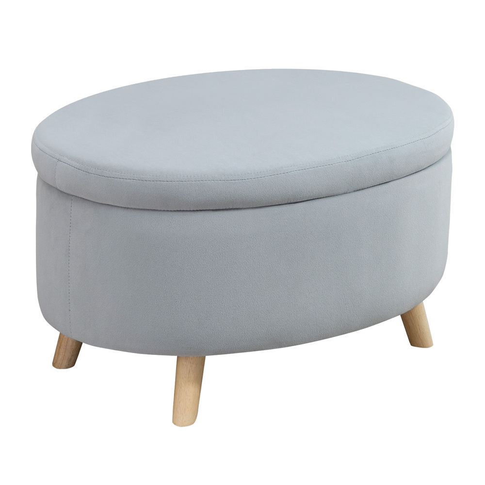 Homcom puff almacenaje ovalado, banco almacenaje, 71x51,5x42 cm, tapizado en terciopelo, con patas de madera maciza, carga 120 kg, para sala de estar, dormitorio, entrada, gris