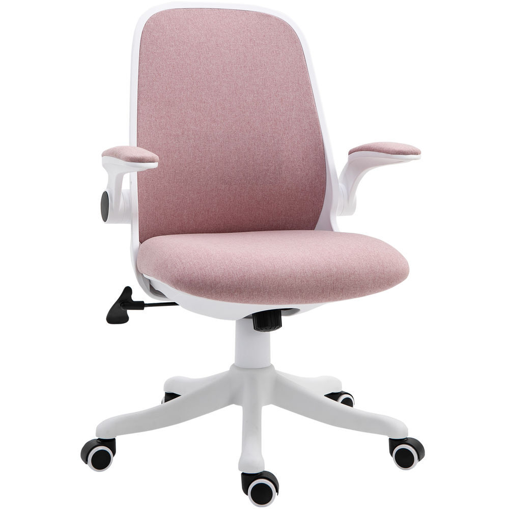 Vinsetto silla giratoria de oficina silla de escritorio basculante altura ajustable con reposabrazos elevable carga 120 kg para despacho dormitorio 62,5x60x94-104 cm rosa