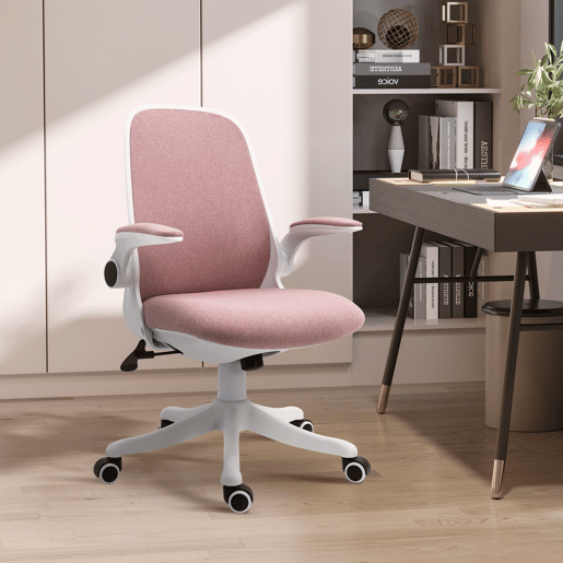 Vinsetto Cadeira de Escritório Giratória Função de Inclinação Altura Ajustável Ergonômica com Apoio de Braço Elevavel Carga 120 kg 62,5x60x94-104cm Rosa