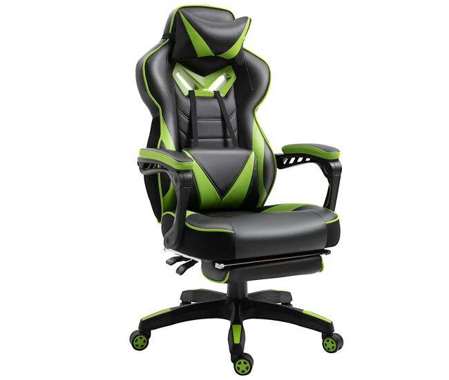Vinsetto silla gaming ergonómica silla de escritorio de oficina regulable en altura reclinable respaldo con reposapiés reposacabezas cojín lumbar