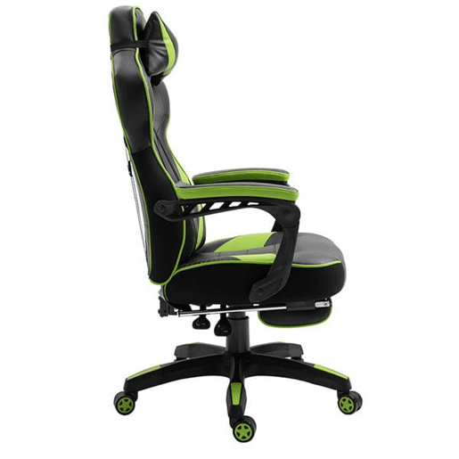 Vinsetto Cadeira de escritorio gaming ergonômica Altura ajustável Reclinável Encosto com apoio para pés Encosto de cabeça Almofada lombar Rodas 65x70x118,5-126,5 cm Verde e Preto