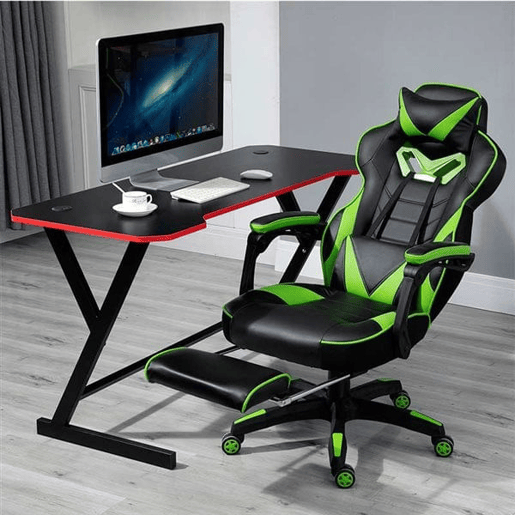 Vinsetto Cadeira de escritorio gaming ergonômica Altura ajustável Reclinável Encosto com apoio para pés Encosto de cabeça Almofada lombar Rodas 65x70x118,5-126,5 cm Verde e Preto
