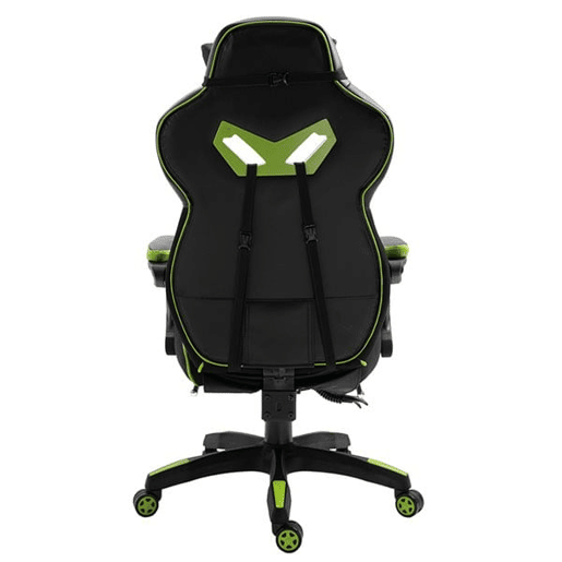 Vinsetto Cadeira de escritorio gaming ergonômica Altura ajustável Reclinável Encosto com apoio para pés Encosto de cabeça Almofada lombar Rodas 65x70x118,5-126,5 cm Verde e Preto