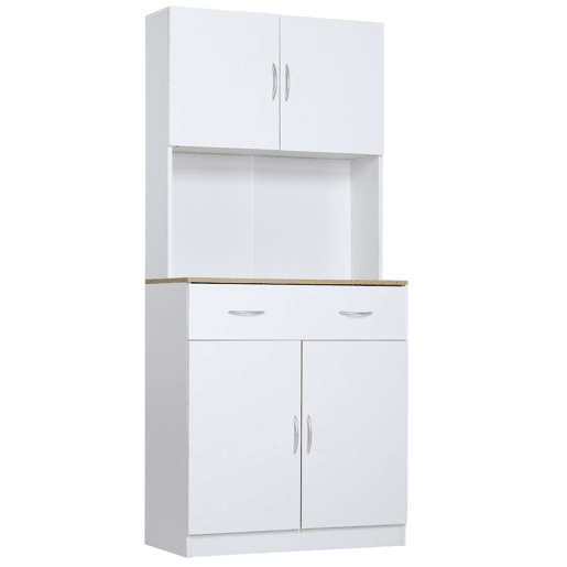 HOMCOM Armário de Cozinha com Gaveta 4 Portas e Prateleiras Interiores Ajustável em Altura Móvel Auxiliar de Armazenamento Moderno para Sala de Jantar Sala de Estar 80x40x180cm Branco