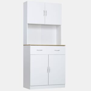 HOMCOM Armário de Cozinha com Gaveta 4 Portas e Prateleiras Interiores Ajustável em Altura Móvel Auxiliar de Armazenamento Moderno para Sala de Jantar Sala de Estar 80x40x180cm Branco