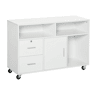 HOMCOM Móvel Auxiliar de Escritório Móvel Arquivador com Rodas Prateleiras Gaveta e Armário Multiuso com Grande Armazenamento 100x35x65cm Branco