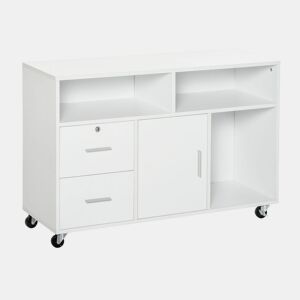 HOMCOM Móvel Auxiliar de Escritório Móvel Arquivador com Rodas Prateleiras Gaveta e Armário Multiuso com Grande Armazenamento 100x35x65cm Branco