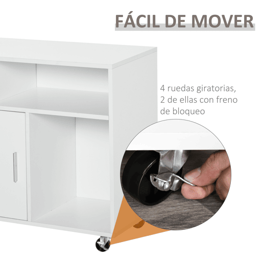 HOMCOM Móvel Auxiliar de Escritório Móvel Arquivador com Rodas Prateleiras Gaveta e Armário Multiuso com Grande Armazenamento 100x35x65cm Branco
