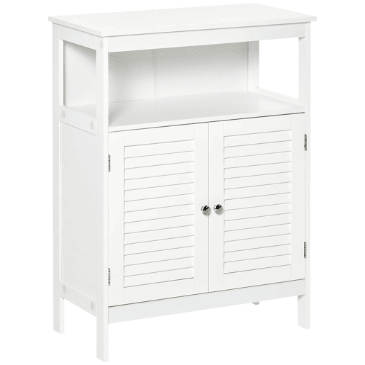 kleankin Armário Casa de Banho Móvel Auxiliar Casa de Banho com 2 Portas Persianas e Compartimento Aberto Desenho Moderno 60x30x81,6 cm Branco