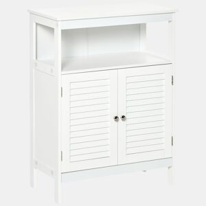 kleankin Armário Casa de Banho Móvel Auxiliar Casa de Banho com 2 Portas Persianas e Compartimento Aberto Desenho Moderno 60x30x81,6 cm Branco