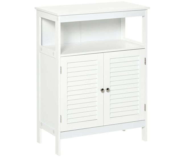 Kleankin mueble auxiliar de baño armario para baño con 2 puertas de persianas estante abierto gran espacio de almacenamiento diseño moderno 60x30x81,6