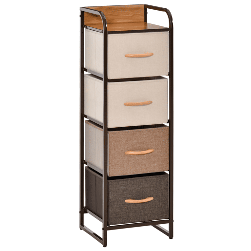 HOMCOM Cómoda com 4 Gavetas de Tecido Dobráveis, Cómoda Estreita para Quarto com Estrutura Metálica, Móvel para Espaços Pequenos, Sala de Estar, Closet, Casa de Banho, Multicolorida