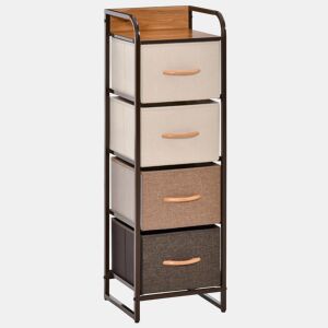 HOMCOM Cómoda com 4 Gavetas de Tecido Dobráveis, Cómoda Estreita para Quarto com Estrutura Metálica, Móvel para Espaços Pequenos, Sala de Estar, Closet, Casa de Banho, Multicolorida