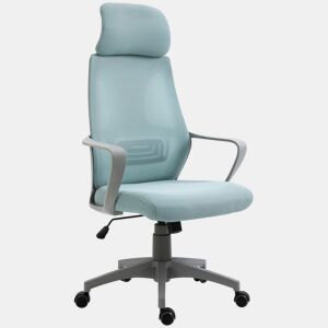 Vinsetto Cadeira de escritório ergonômica Cadeira de mesa inclinável ajustável em altura com encosto de braço Encosto de cabeça 5 rodas Suporta até 120 kg 64x58x116-126 cm Azul