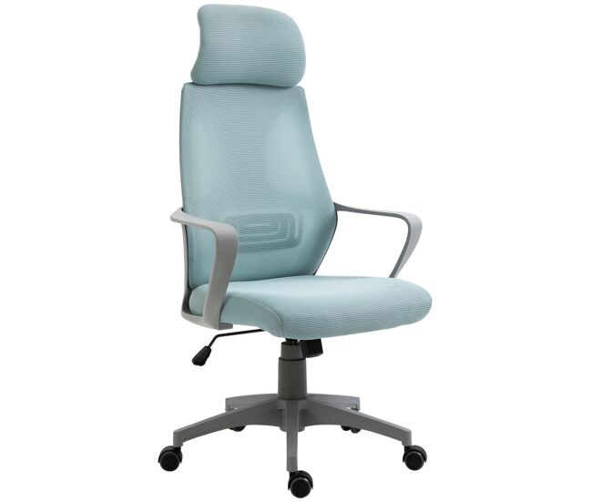Vinsetto silla de oficina silla de escritorio ajustable con respaldo reposabrazos reposacabezas ruedas soporte lumbar y función basculante carga 120 kg 64x55x116-126 cm azul