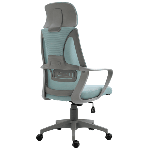 Vinsetto Cadeira de escritório ergonômica Cadeira de mesa inclinável ajustável em altura com encosto de braço Encosto de cabeça 5 rodas Suporta até 120 kg 64x58x116-126 cm Azul