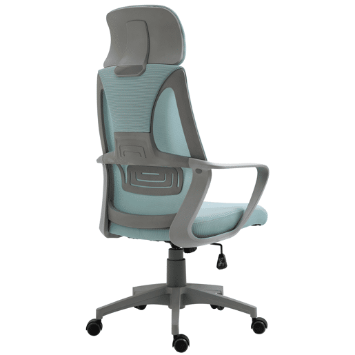 Vinsetto Cadeira de escritório ergonômica Cadeira de mesa inclinável ajustável em altura com encosto de braço Encosto de cabeça 5 rodas Suporta até 120 kg 64x58x116-126 cm Azul