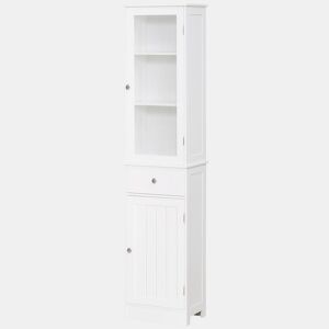 Kleankin Armário Alto para Casa de Banho Móvel Auxiliar de Banheiro de Estilo Moderno com 2 Portas Prateleiras Ajustáveis e 1 Gaveta 40x27x171,5cm Branco