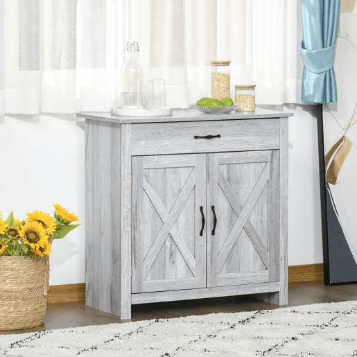 HOMCOM Aparador de Cozinha com 1 Gaveta e Prateleira Interior Ajustável Móvel Auxiliar Decorativo para Sala de Jantar Sala de Estar 80x39,7x80cm Cinza