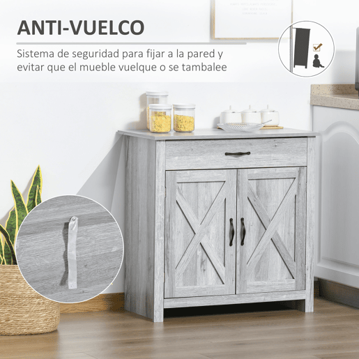HOMCOM Aparador de Cozinha com 1 Gaveta e Prateleira Interior Ajustável Móvel Auxiliar Decorativo para Sala de Jantar Sala de Estar 80x39,7x80cm Cinza