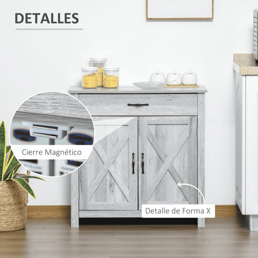 HOMCOM Aparador de Cozinha com 1 Gaveta e Prateleira Interior Ajustável Móvel Auxiliar Decorativo para Sala de Jantar Sala de Estar 80x39,7x80cm Cinza