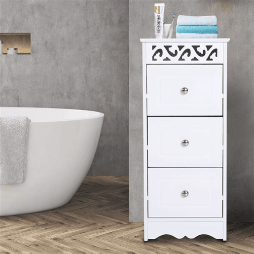 HOMCOM Armário Auxiliar Casa de Banho com 3 Gavetas Armário Multifuncional Móvel de Armazenamento para Casa de Banho Cozinha Dormitório 29,8x29,8x68,5 cm Branco