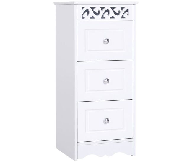 Homcom armario de almacenamiento cajonera blanca cómoda con 3 cajones para cocina comedor salón dormitorio baño 29,8x29,8x68,5 cm