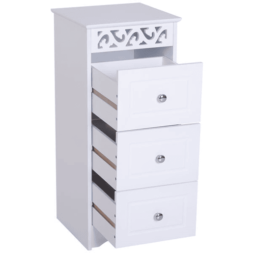 HOMCOM Armário Auxiliar Casa de Banho com 3 Gavetas Armário Multifuncional Móvel de Armazenamento para Casa de Banho Cozinha Dormitório 29,8x29,8x68,5 cm Branco