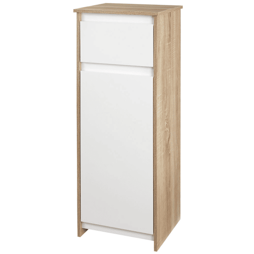 Kleankin Armário Casa de Banho Baixo Armário de Madeira com Gavetas e 2 Prateleiras para Sala de Estar Dormitório Cozinha 32,6x30x90cm Natural e Branco