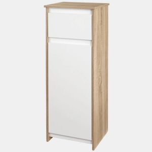 Kleankin Armário Casa de Banho Baixo Armário de Madeira com Gavetas e 2 Prateleiras para Sala de Estar Dormitório Cozinha 32,6x30x90cm Natural e Branco