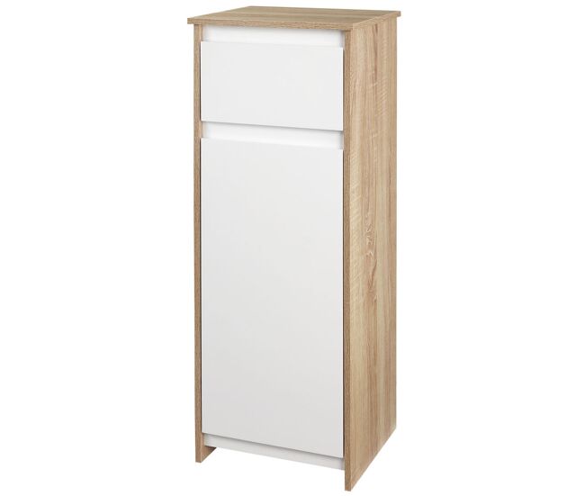 Kleankin armario auxiliar de baño con 1 cajón y 1 puerta mueble auxiliar de baño para salón aseo dormitorio estilo moderno antivuelco 32,6x30x90 cm blanco y natural