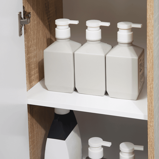 Kleankin Armário Casa de Banho Baixo Armário de Madeira com Gavetas e 2 Prateleiras para Sala de Estar Dormitório Cozinha 32,6x30x90cm Natural e Branco