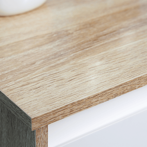 Kleankin Armário Casa de Banho Baixo Armário de Madeira com Gavetas e 2 Prateleiras para Sala de Estar Dormitório Cozinha 32,6x30x90cm Natural e Branco