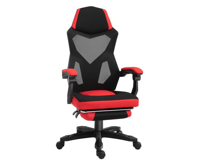 Vinsetto silla gaming giratoria de malla, silla gamer con reposapiés retráctil, respaldo reclinable y alto, altura ajustable, reposabrazos acolchados,
