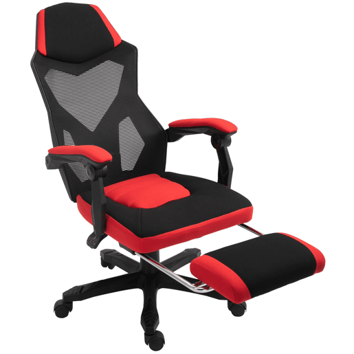 Vinsetto Cadeira de escritório ergonômica ajustável em altura giratória de 360 u200Bu200B° Reclinável até 135 graus comapoio de braços Apoio para os pés retrátil 58x72x108-118 cm Vermelho