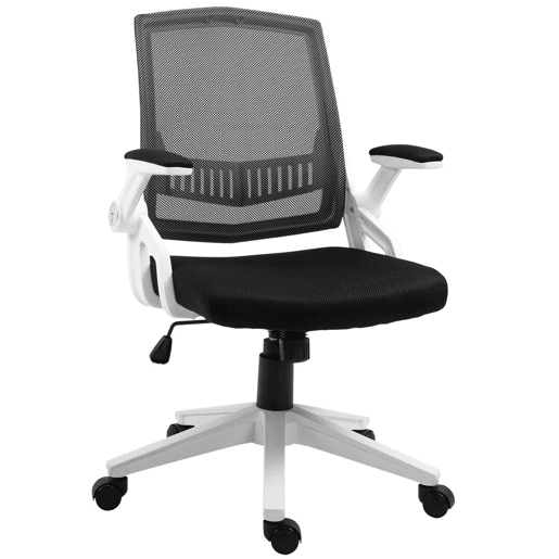 Vinsetto Cadeira de Escritório Ergonômica Cadeira de Escritório Basculante com Altura Ajustável Apoio para o Braço Dobrável Suporte Lombar e Malha Transpirável 61x61x94-104cm Preto